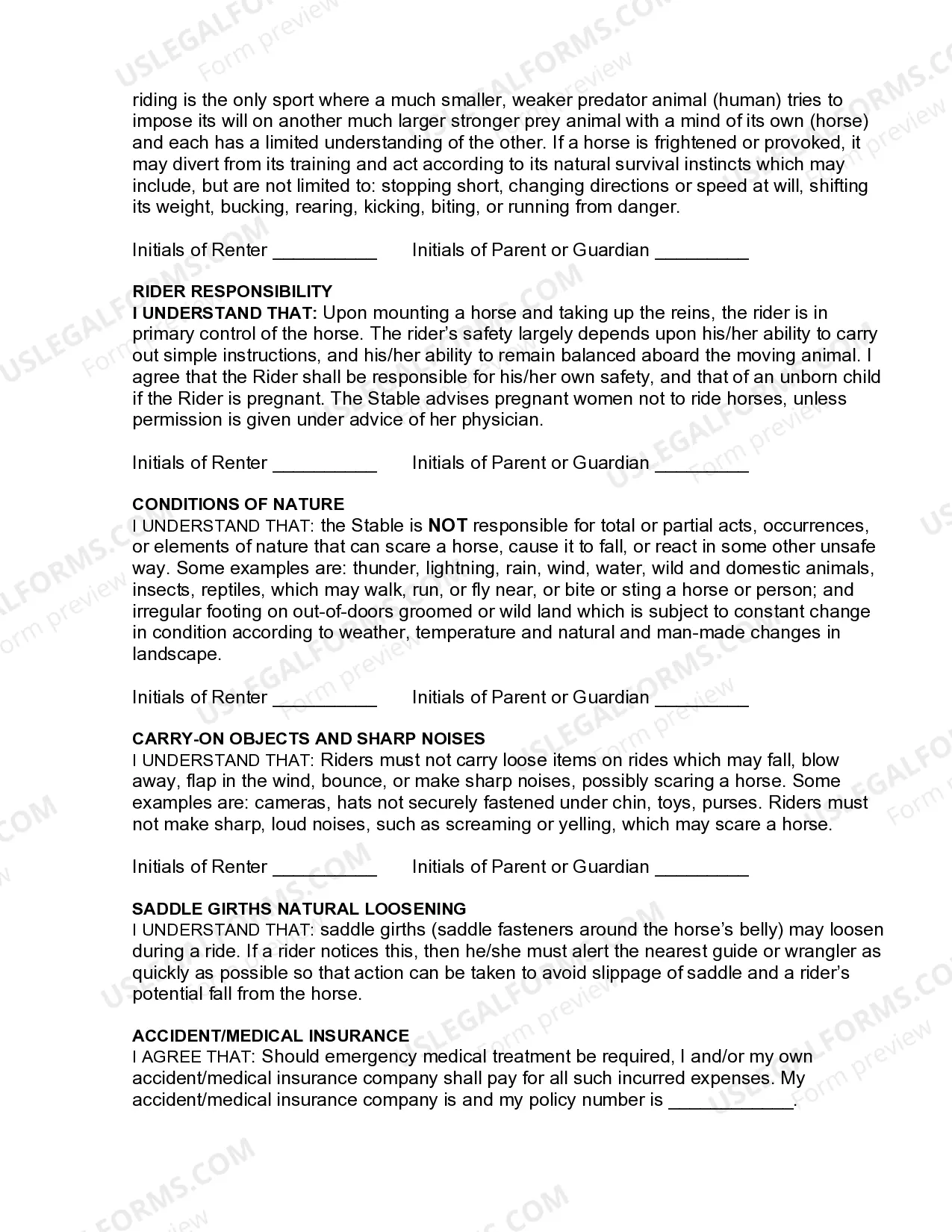 Preview Horse Rental Agreement, Waiver, Release and Indemnification Agreement for a Rental Agreement with a Minor at a Camp or under Wilderness Circumstances