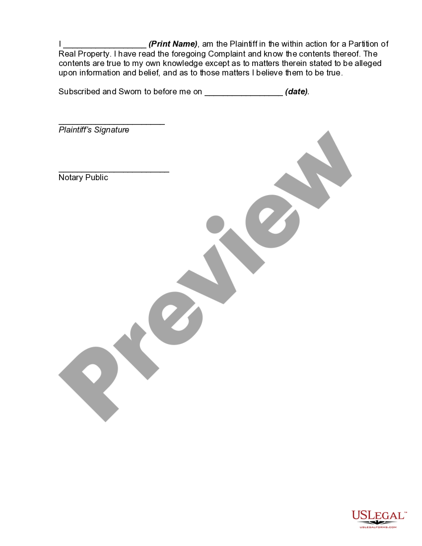 Complaint for Partition of Real Property Sample Petition To Partition