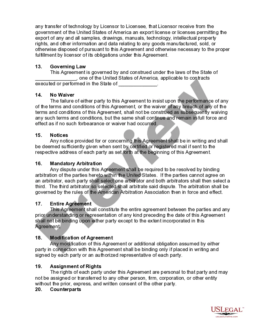 Preview International Licensing Agreement