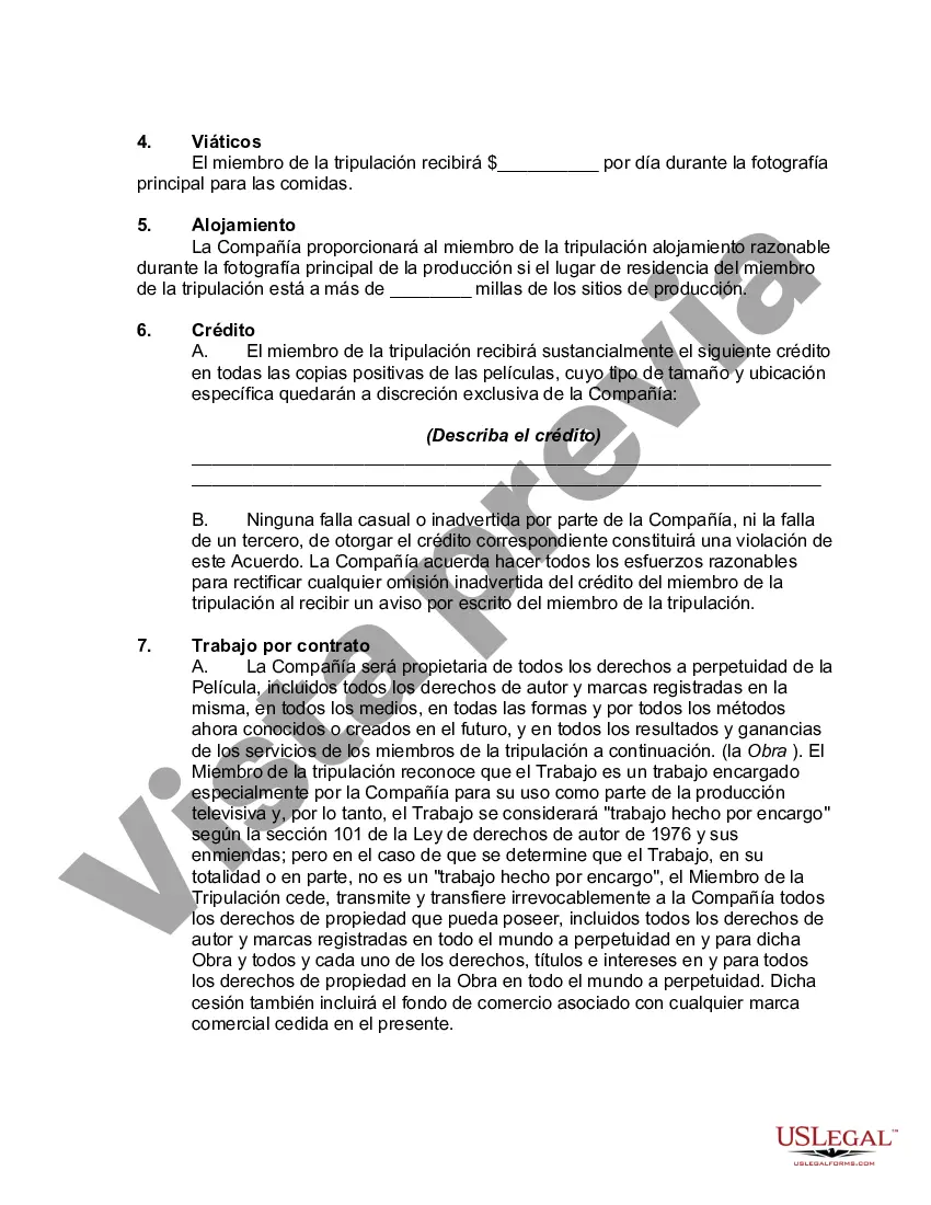 Preview Acuerdo de contratista independiente con un miembro de la tripulación para una producción de televisión