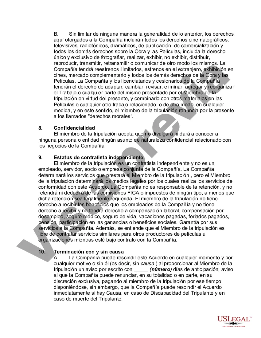 Preview Acuerdo de contratista independiente con un miembro de la tripulación para una producción de televisión