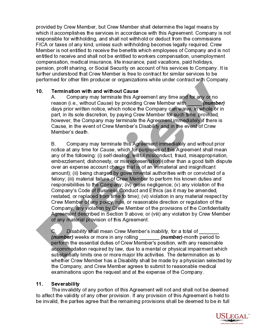Preview Independent Contractor Agreement with a Crew Member for a Television Production