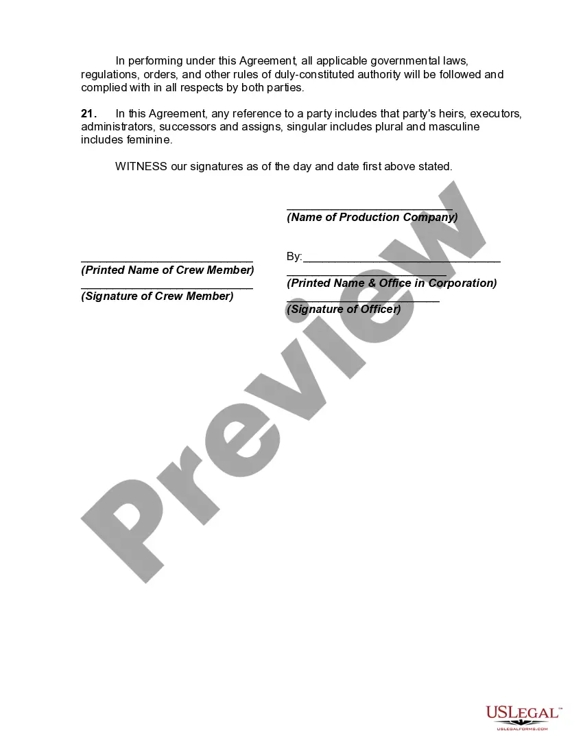 Preview Independent Contractor Agreement with a Crew Member for a Television Production