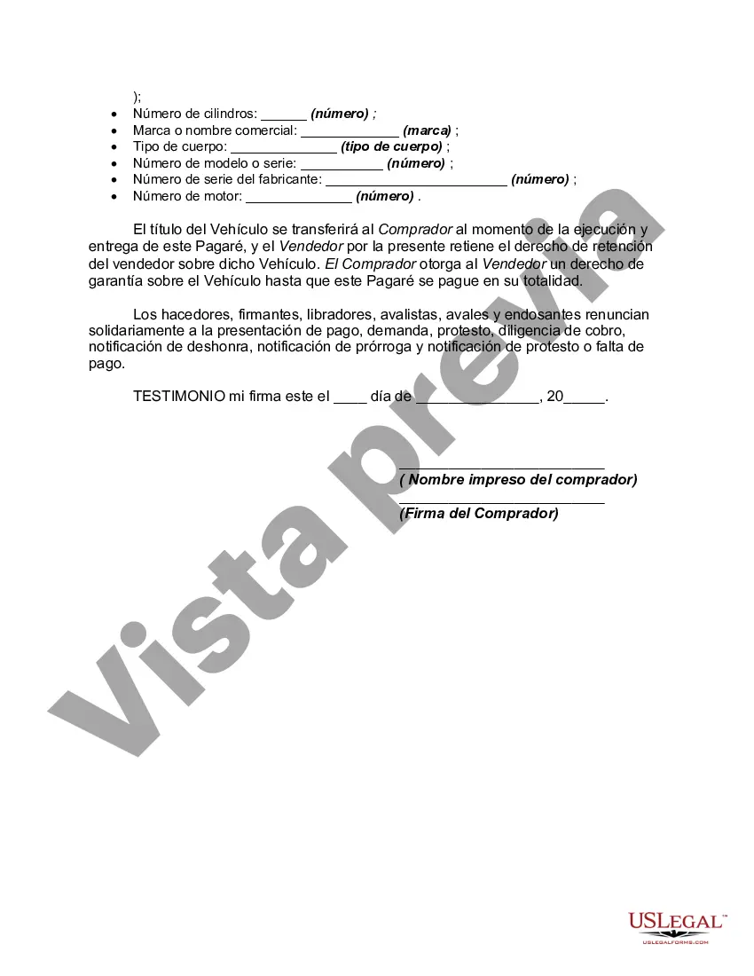 Preview Pagaré en relación con la venta de vehículos de motor