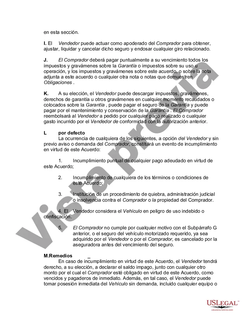 Preview Contrato de Venta de Vehículo Automotor - Dueño Financiado con Provisiones para Nota y Contrato de Garantía