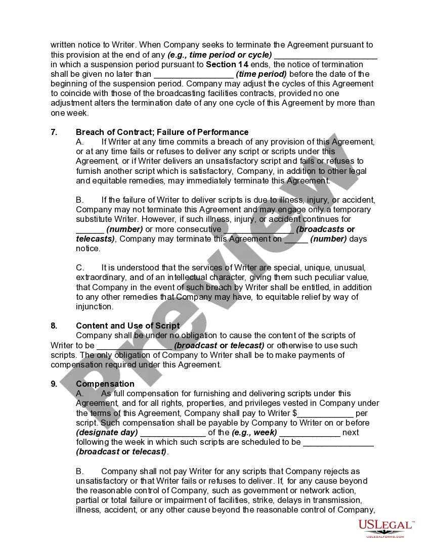 Get Agreement with Writer to Write for Television Series Preview Agreement with Writer to Write for Television Series