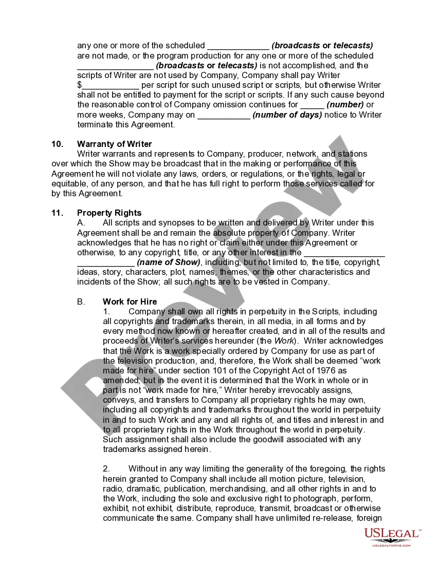 Get Agreement with Writer to Write for Television Series Preview Agreement with Writer to Write for Television Series