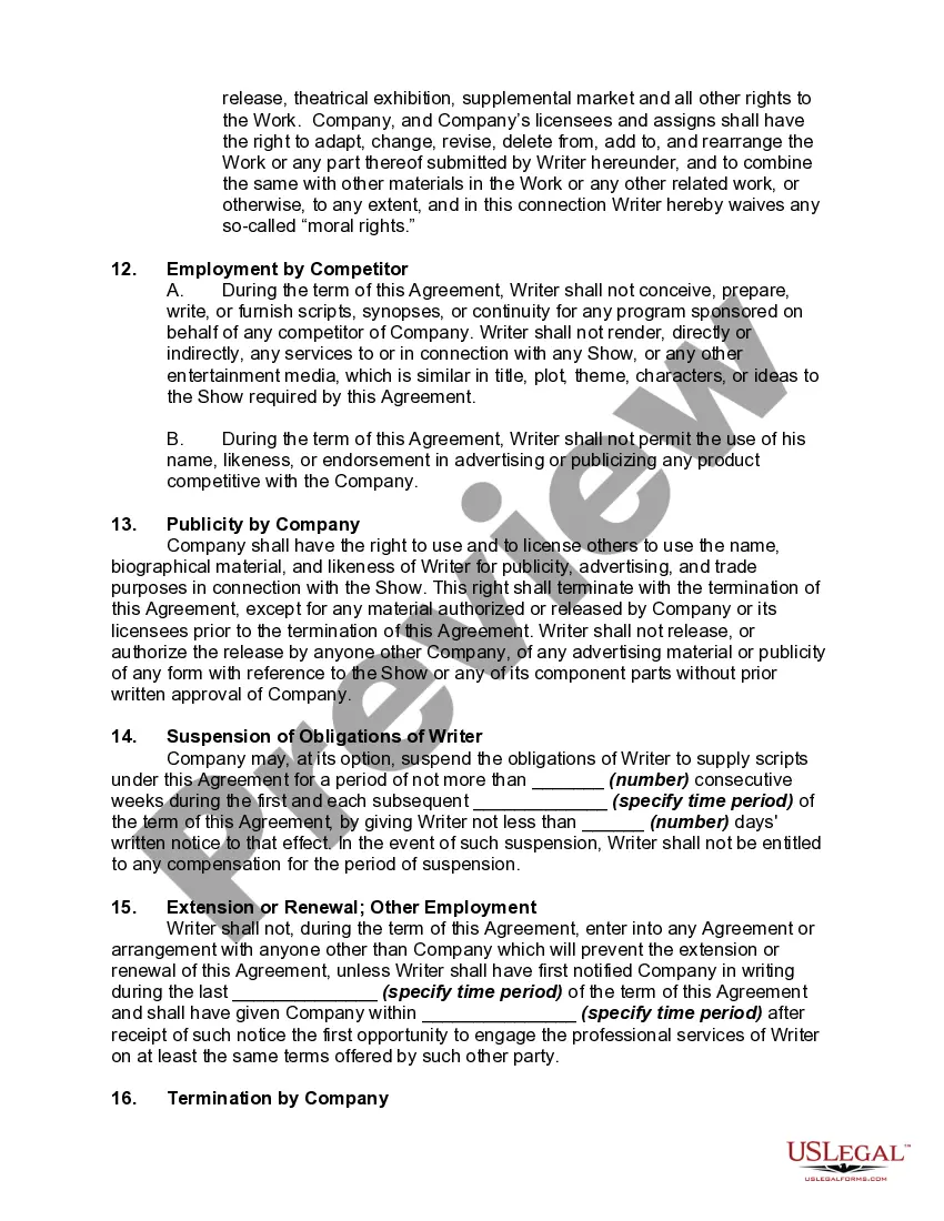 Get Agreement with Writer to Write for Television Series Preview Agreement with Writer to Write for Television Series