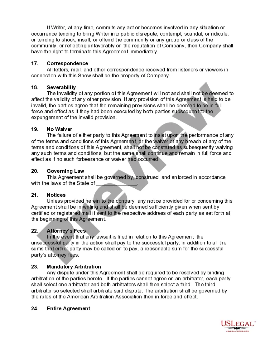 Get Agreement with Writer to Write for Television Series Preview Agreement with Writer to Write for Television Series