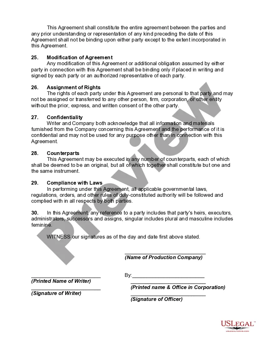 Get Agreement with Writer to Write for Television Series Preview Agreement with Writer to Write for Television Series