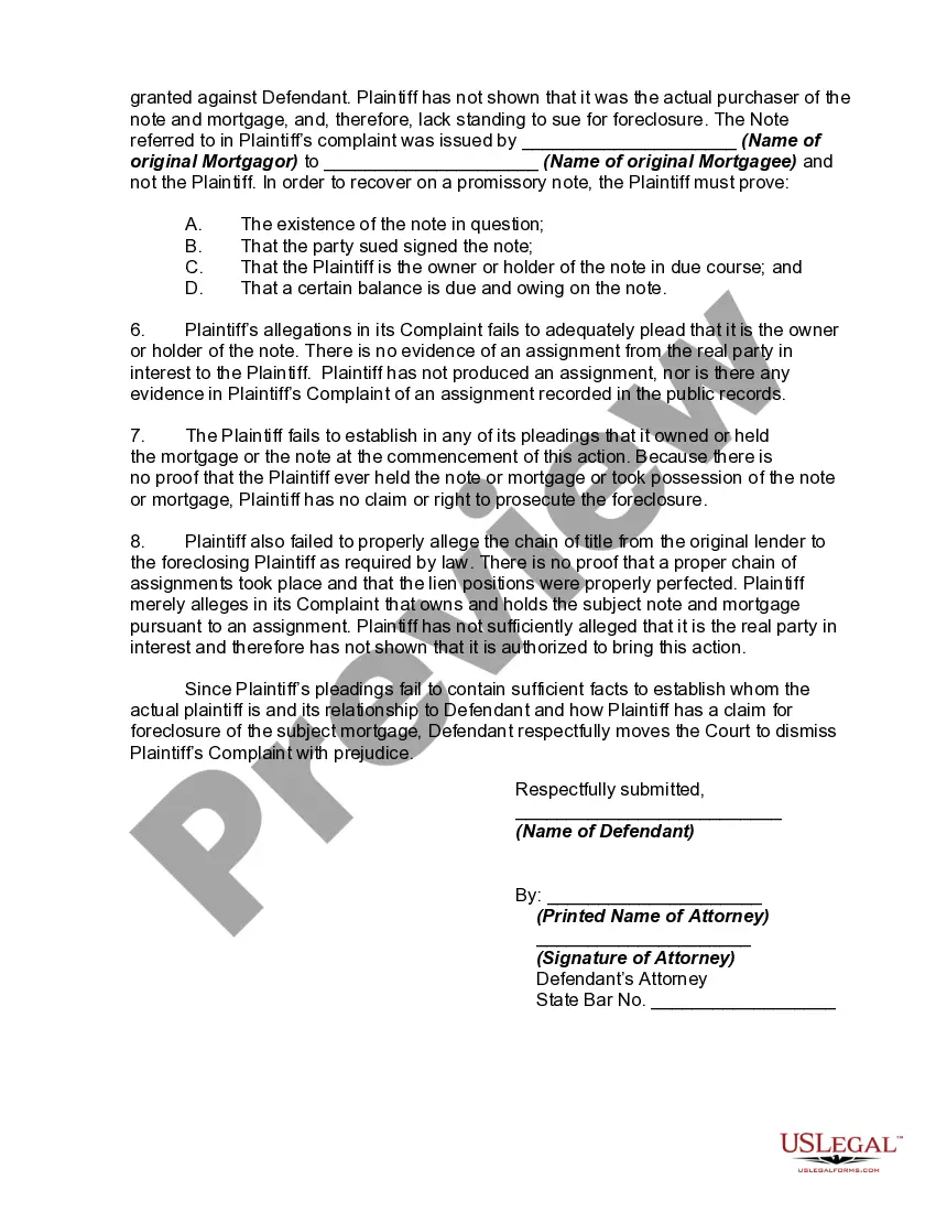Get Motion to Dismiss Foreclosure Action and Notice of Motion Preview Motion to Dismiss Foreclosure Action and Notice of Motion
