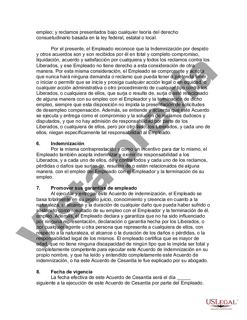 Preview Acuerdo de indemnización entre el empleado y el empleador