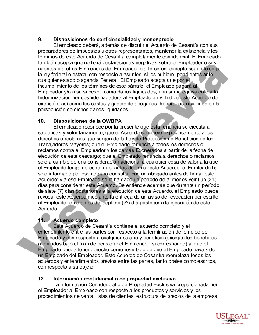 Preview Acuerdo de indemnización entre el empleado y el empleador