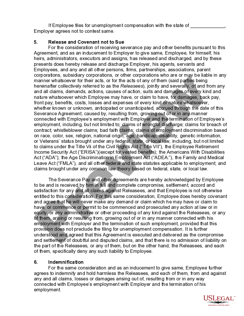Severance Agreement between Employee and Employer Severance Payment