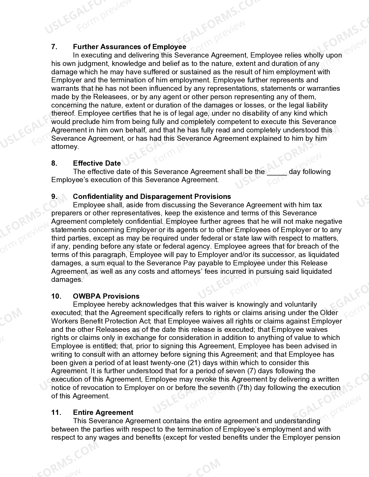 Virginia Severance Agreement between Employee and Employer Severance