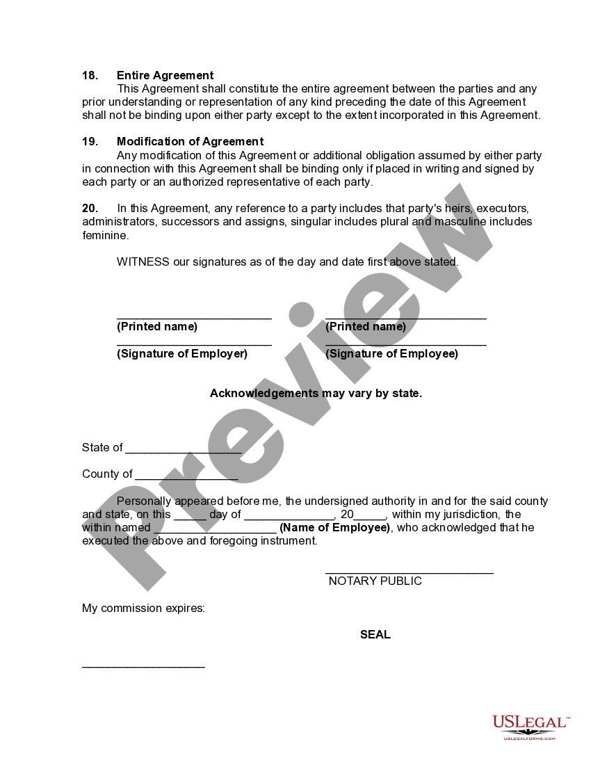 Severance Agreement between Employee and Employer Severance Payment
