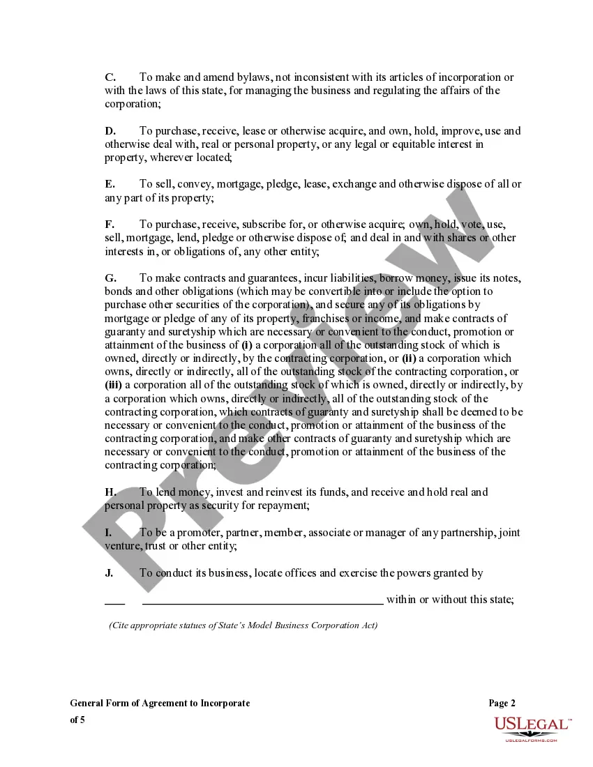 Get General Form of Agreement to Incorporate Preview General Form of Agreement to Incorporate