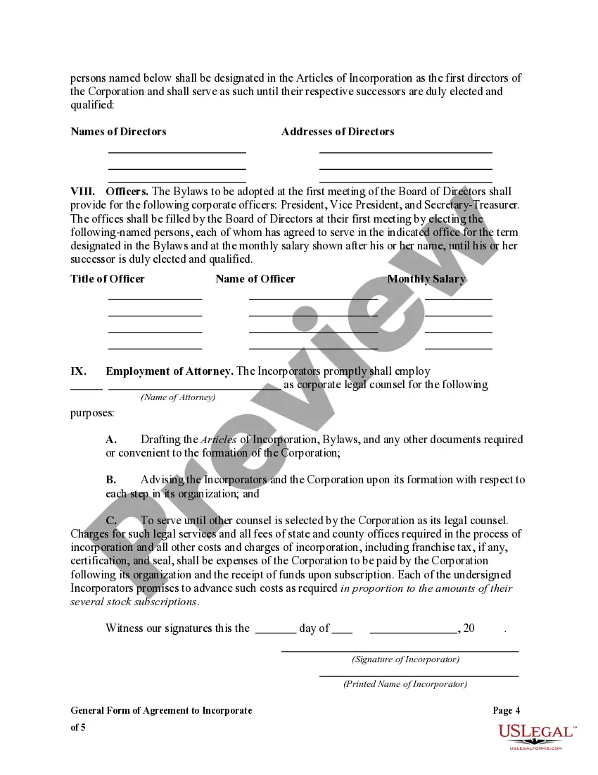 Get General Form of Agreement to Incorporate Preview General Form of Agreement to Incorporate