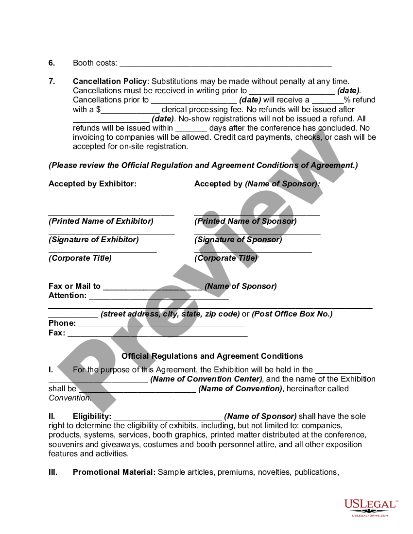 New Hampshire Exhibit Space Reservation Form and Agreement ...