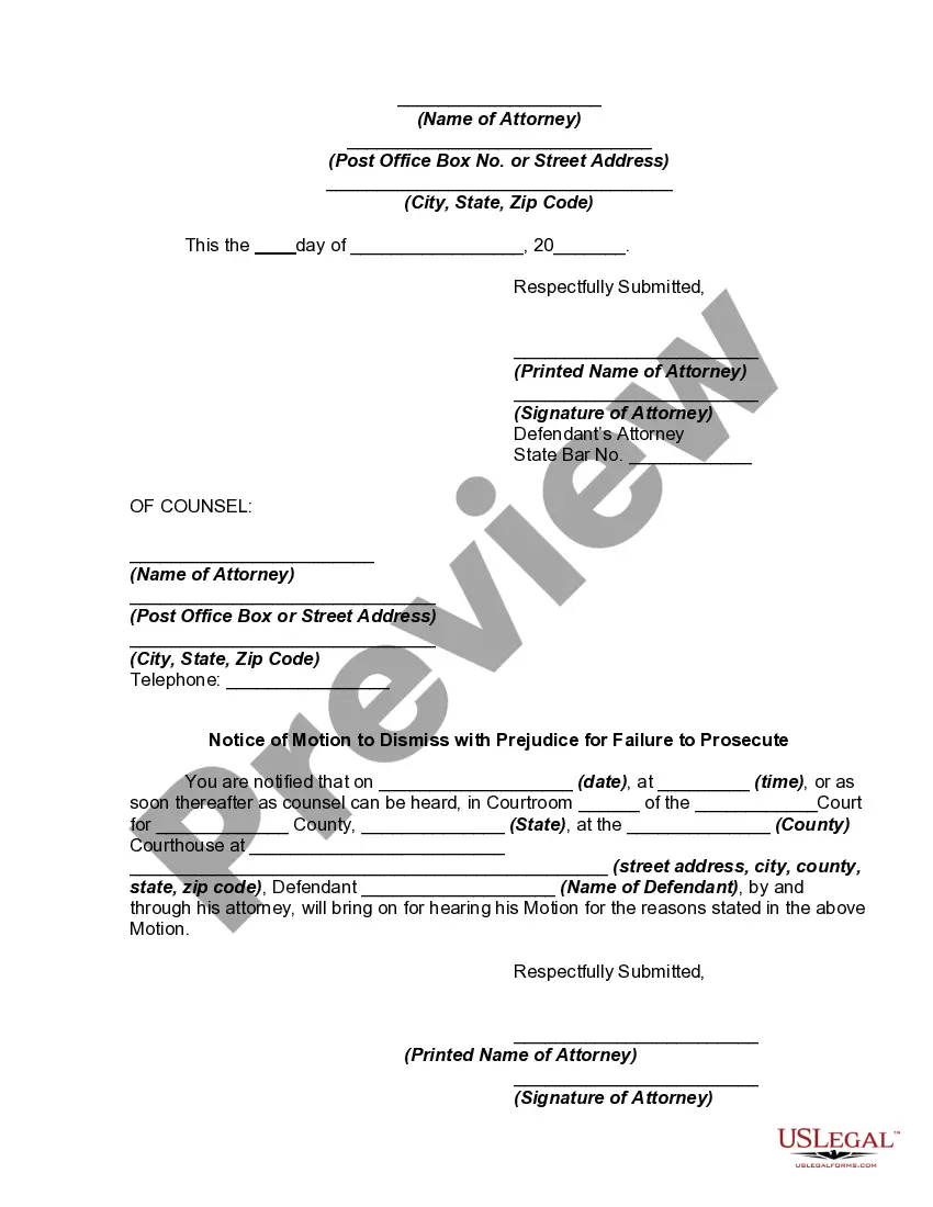Get Motion by Defendant to Dismiss with Prejudice for Failure to Prosecute Preview Motion by Defendant to Dismiss with Prejudice for Failure to Prosecute