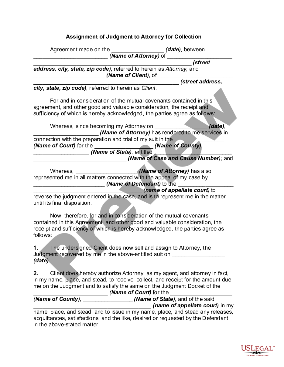 page 0 Assignment of Judgment to Attorney for Collection preview