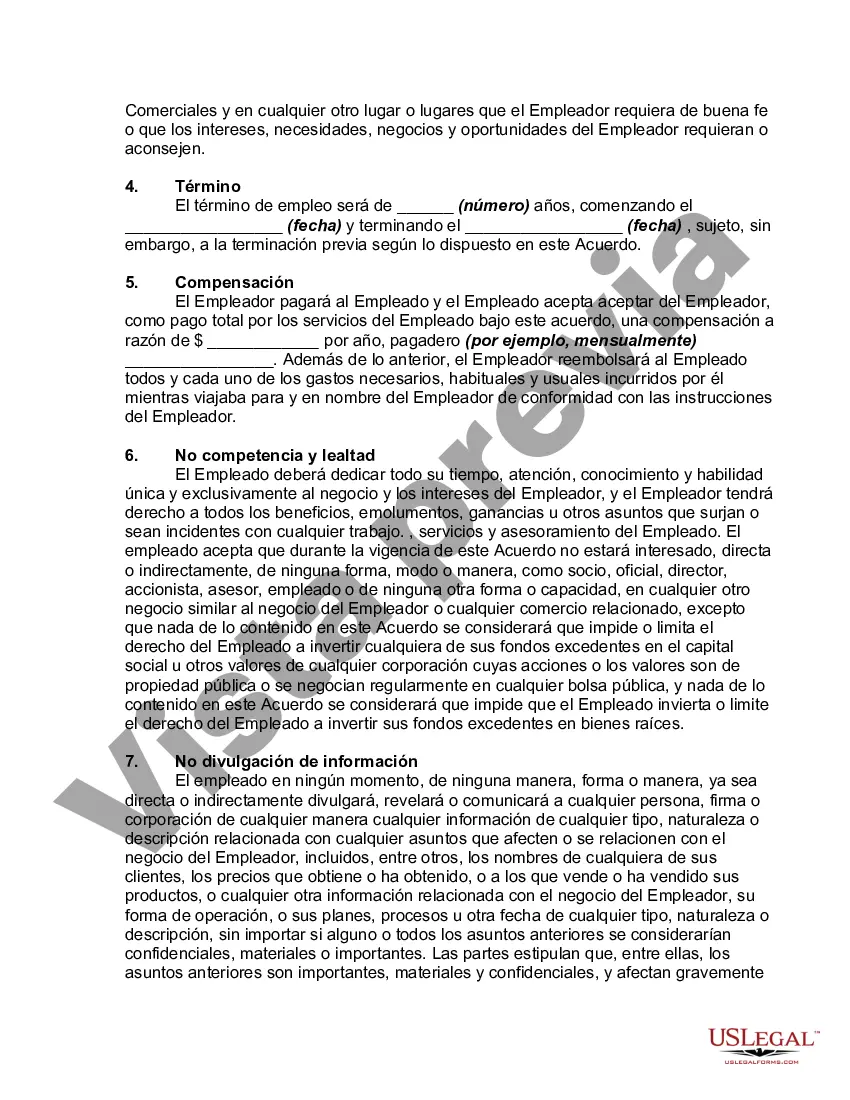 Preview Acuerdo de Empleo con Disposiciones de No Competencia, Confidencialidad y Terminación por Incapacidad o Interrupción del Negocio