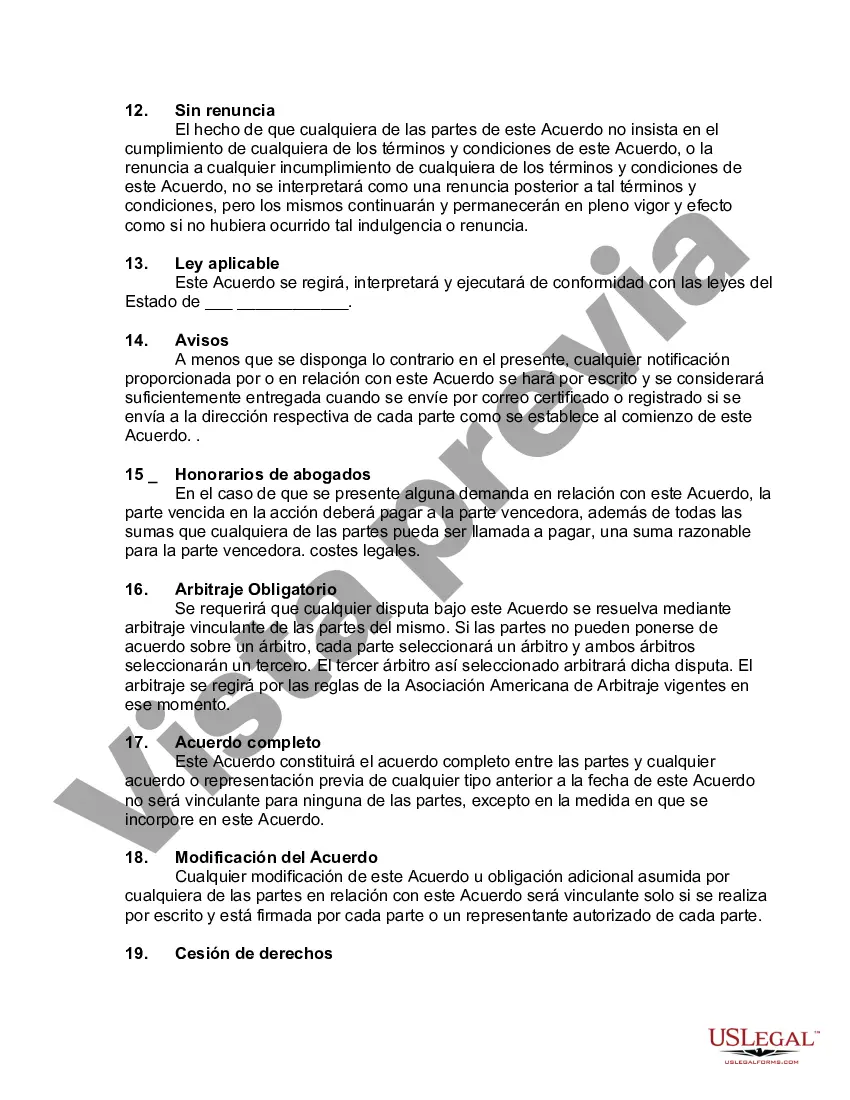 Preview Acuerdo de Empleo con Disposiciones de No Competencia, Confidencialidad y Terminación por Incapacidad o Interrupción del Negocio