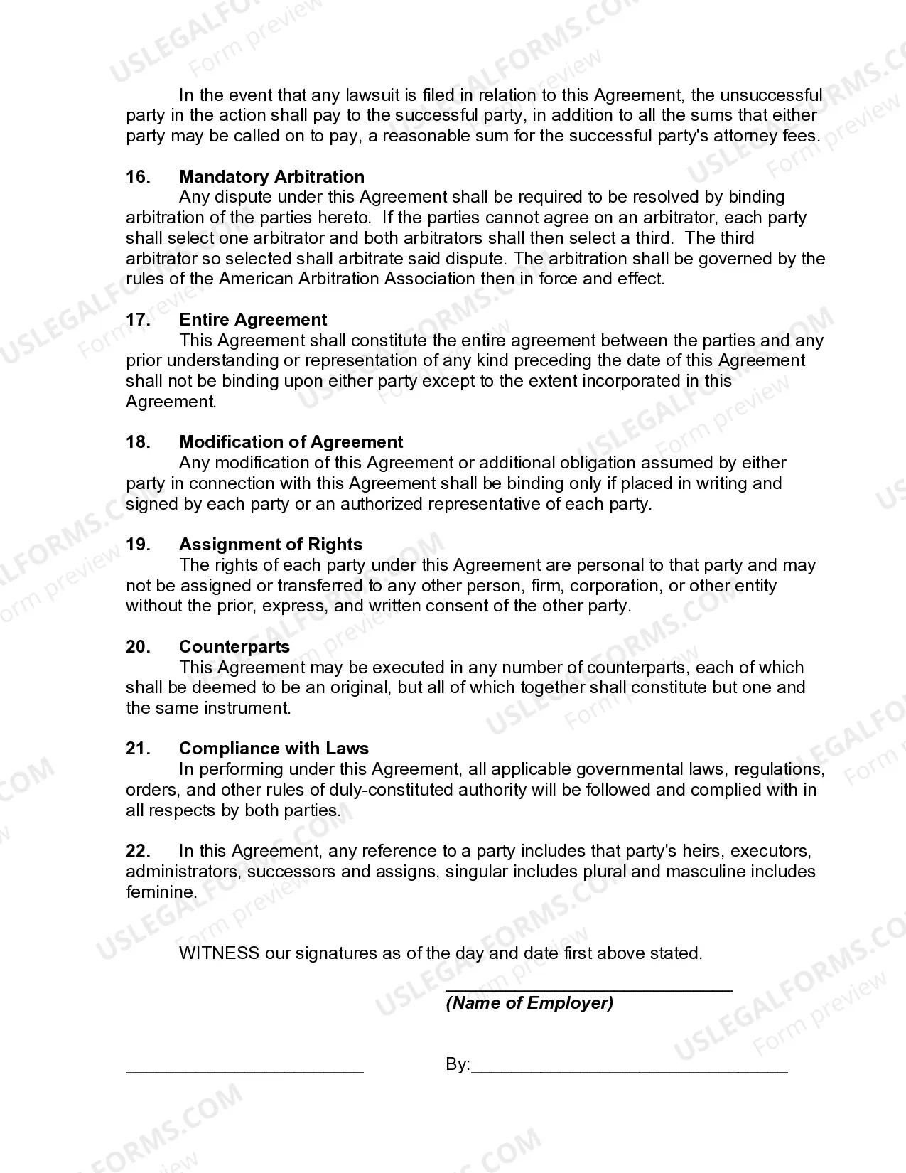 Preview Employment Agreement with Provisions for Noncompetition, Confidentiality, and Termination on Disability or Discontinuance of Business