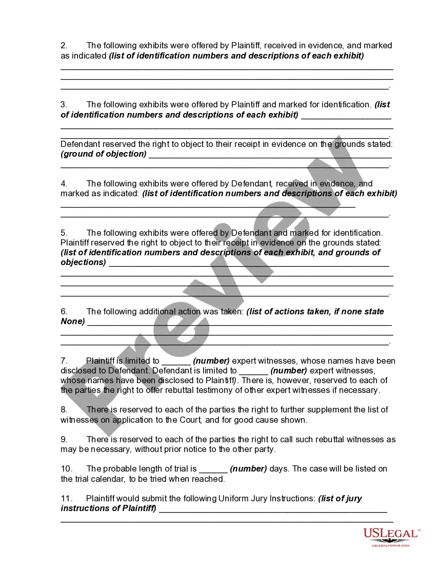 Get General Form of Pretrial Order Preview General Form of Pretrial Order