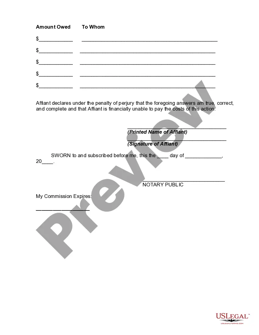 Get Affidavit For Waiver of Court Costs on Grounds of Indigency Preview Affidavit For Waiver of Court Costs on Grounds of Indigency