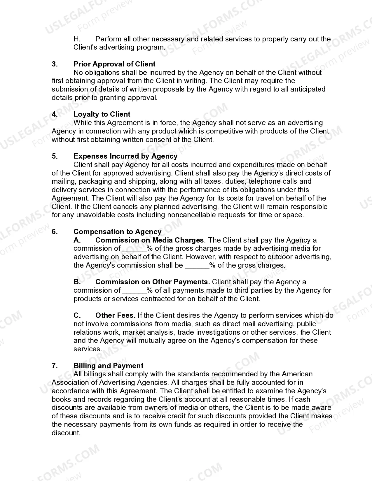 Preview Contract Between Advertiser and Advertising Agency with Detailed Description of Services to be Performed