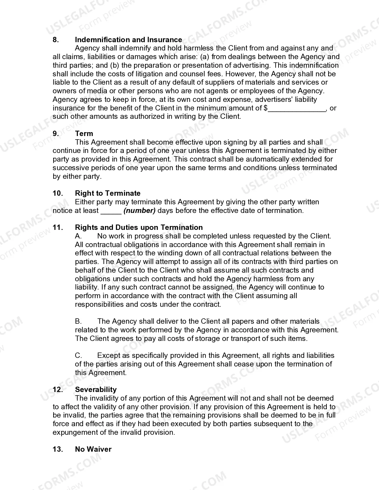 Preview Contract Between Advertiser and Advertising Agency with Detailed Description of Services to be Performed