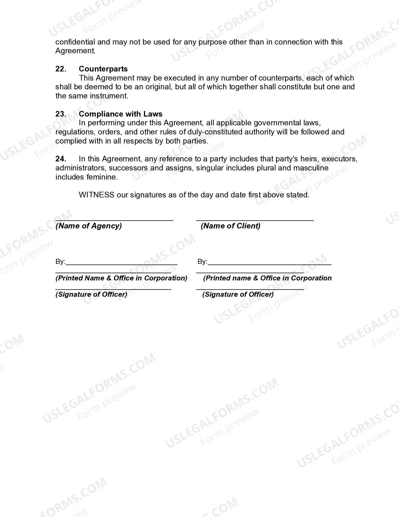 Preview Contract Between Advertiser and Advertising Agency with Detailed Description of Services to be Performed