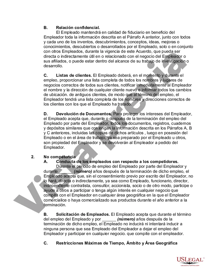 Preview Acuerdo independiente de confidencialidad y no competencia con el empleado