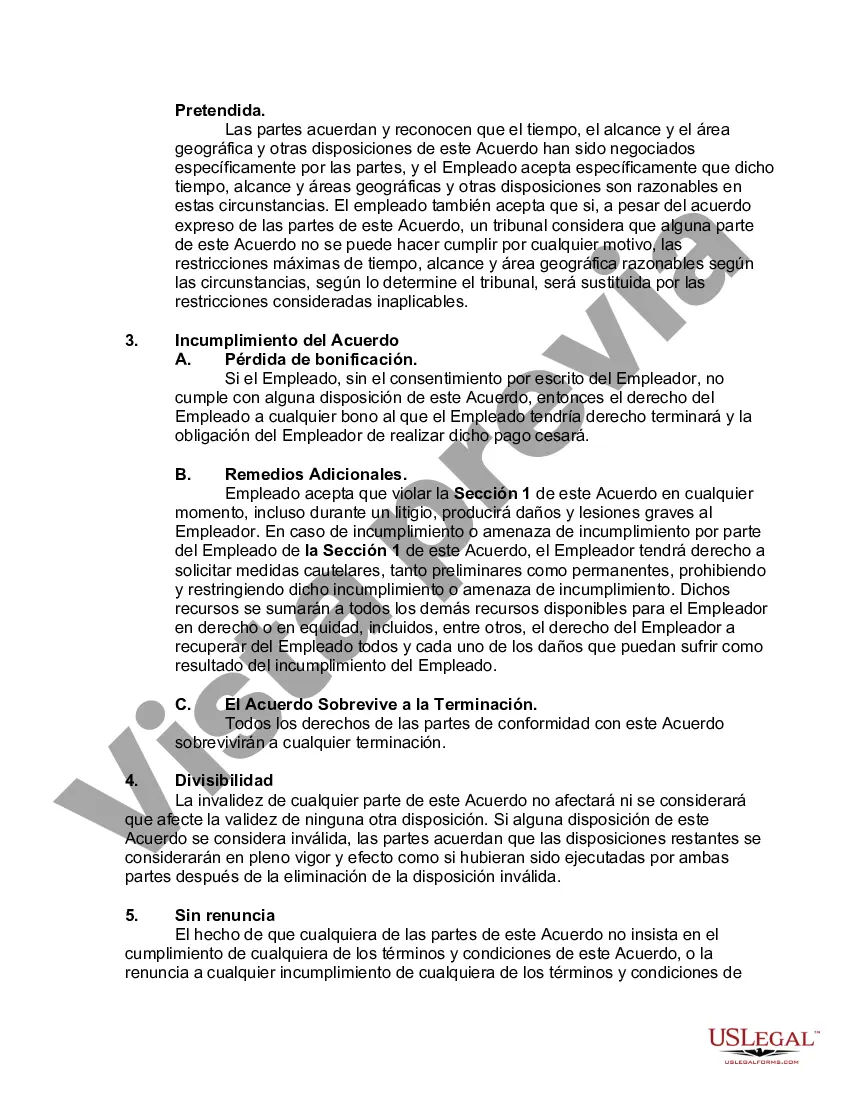 Preview Acuerdo independiente de confidencialidad y no competencia con el empleado