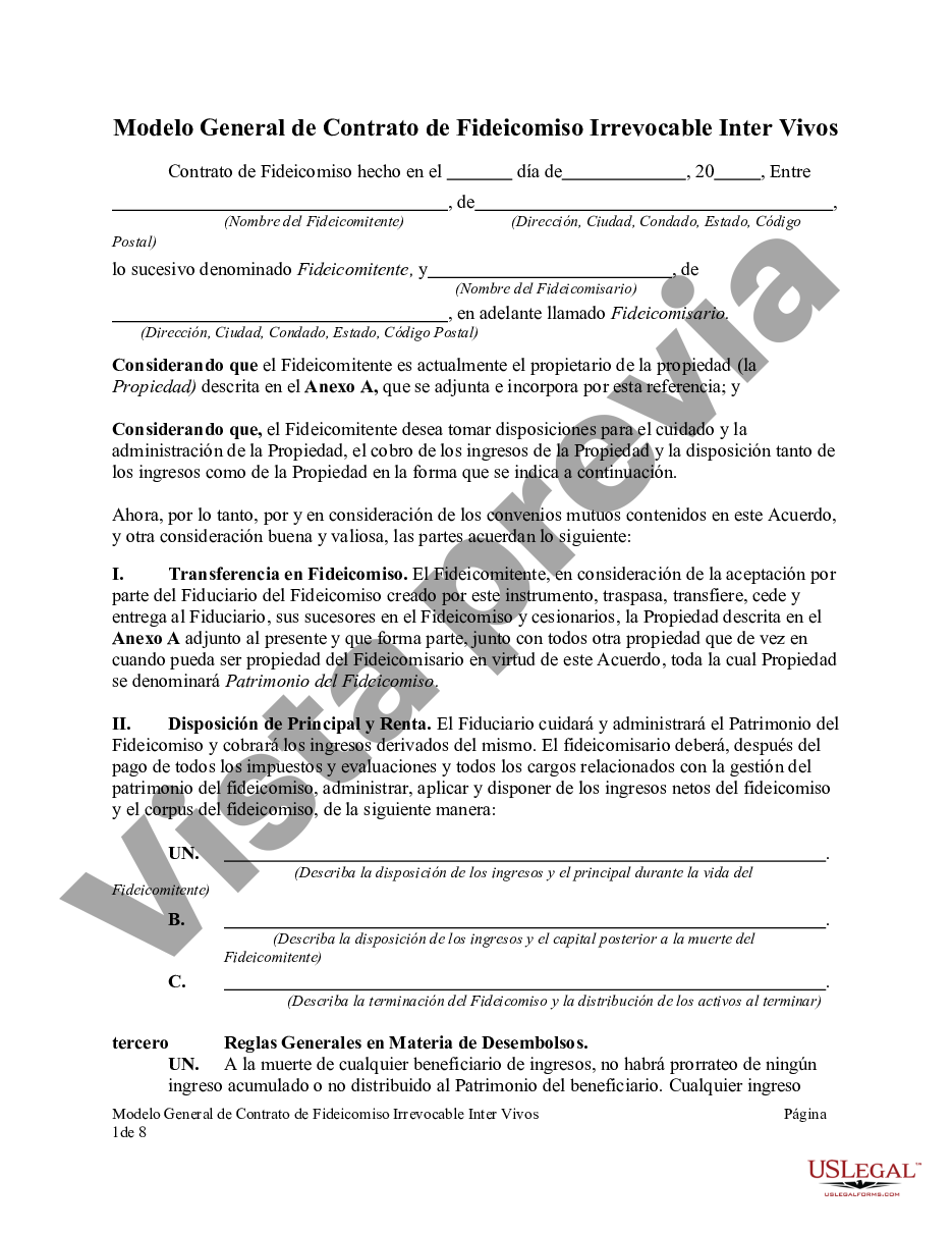 Broward Florida Modelo General de Contrato de Fideicomiso Irrevocable Inter  Vivos - Modelo Contrato Fideicomiso | US Legal Forms