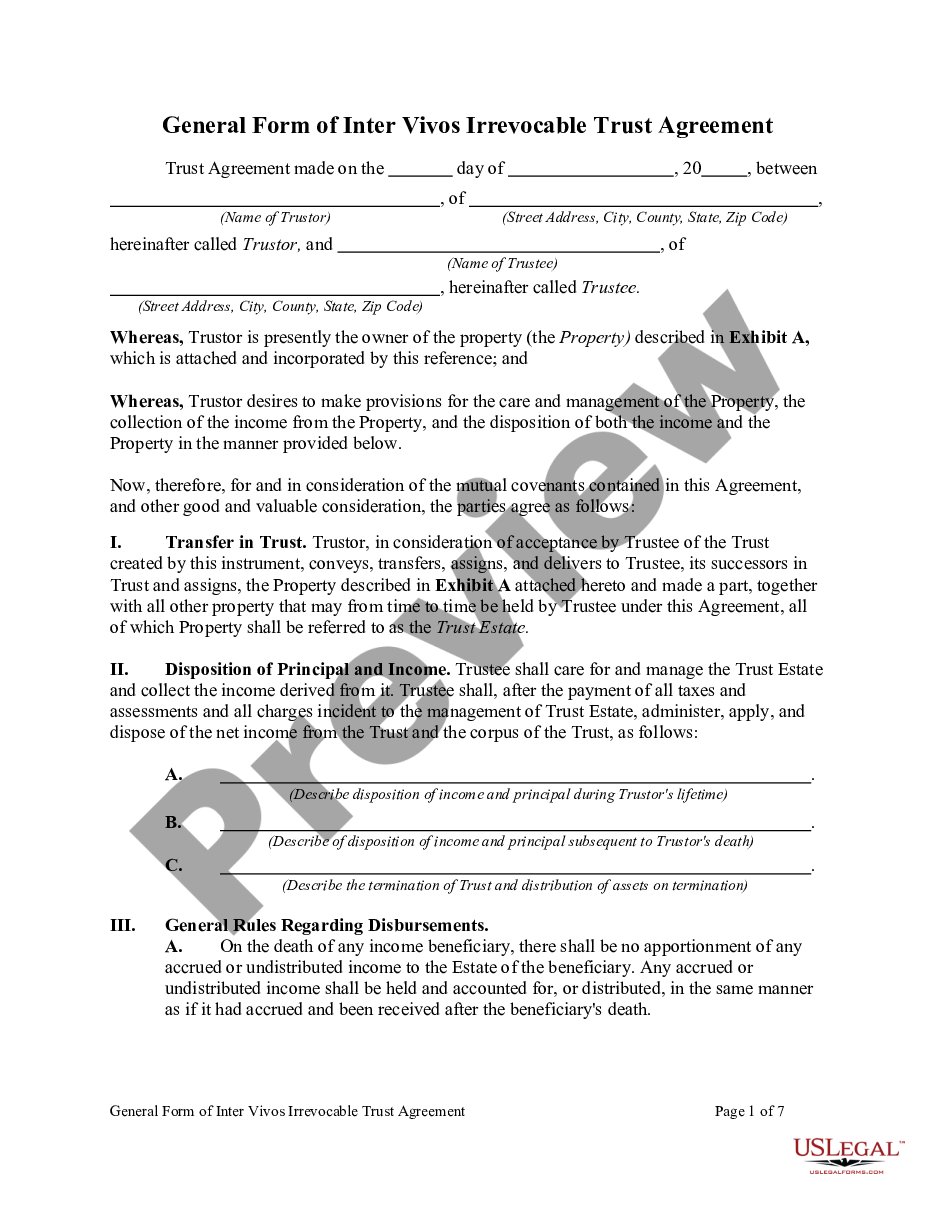 page 0 General Form of Inter Vivos Irrevocable Trust Agreement preview