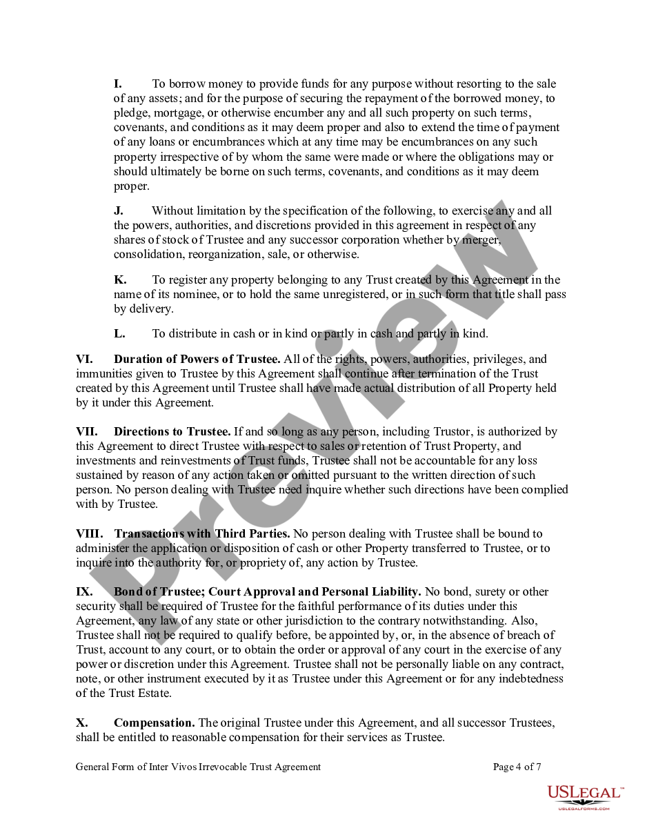 page 3 General Form of Inter Vivos Irrevocable Trust Agreement preview