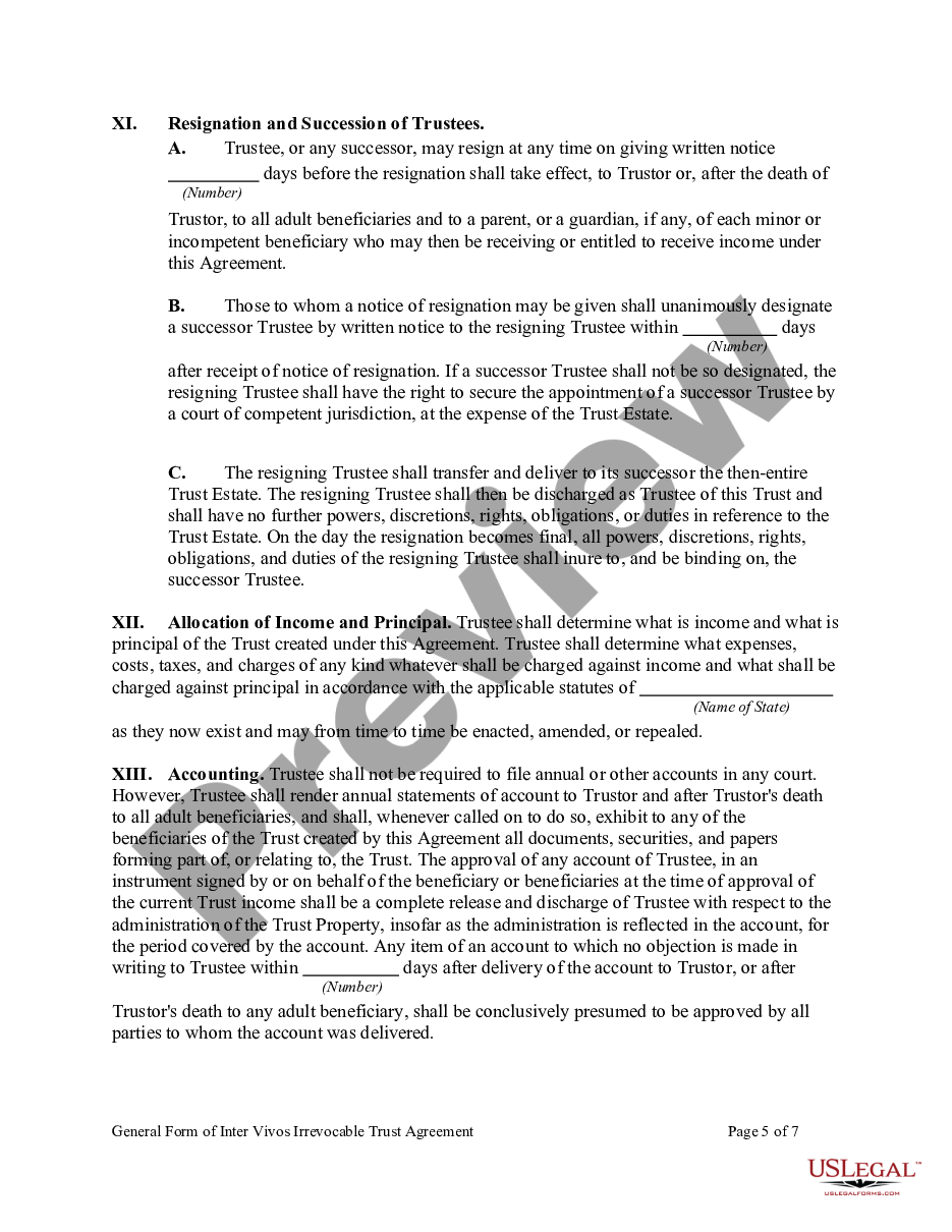page 4 General Form of Inter Vivos Irrevocable Trust Agreement preview