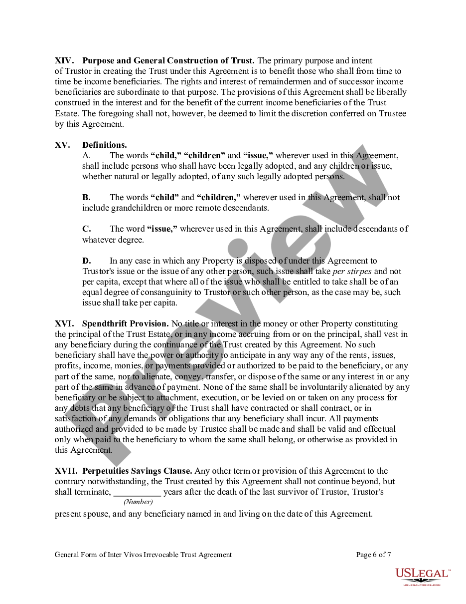 page 5 General Form of Inter Vivos Irrevocable Trust Agreement preview