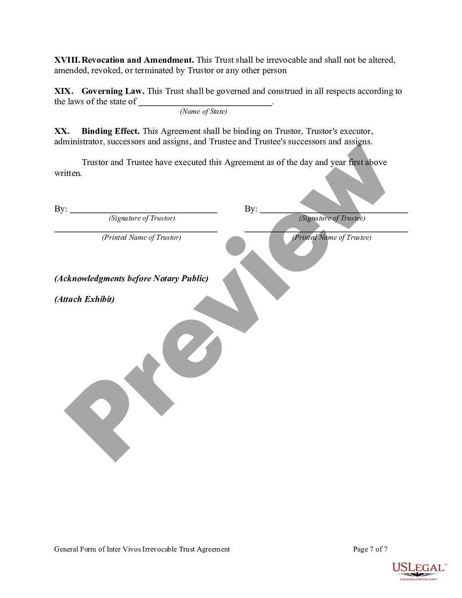 page 6 General Form of Inter Vivos Irrevocable Trust Agreement preview