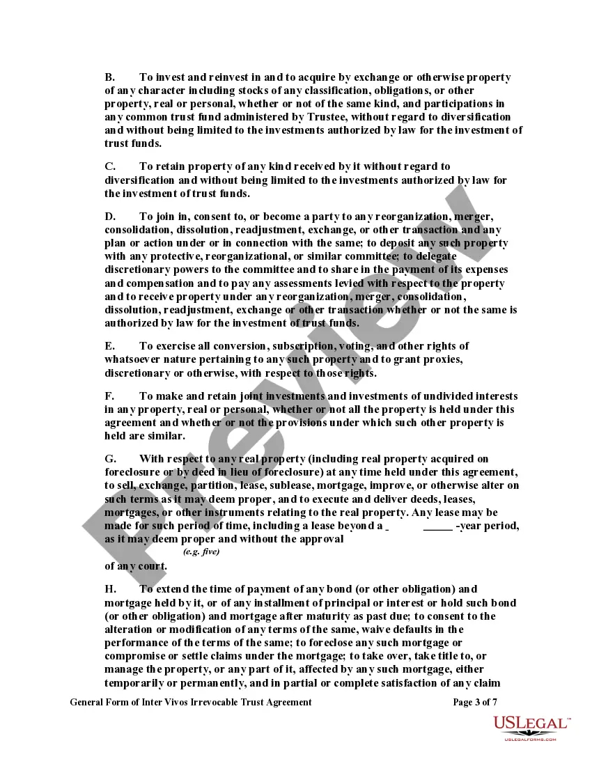 Get General Form of Inter Vivos Irrevocable Trust Agreement Preview General Form of Inter Vivos Irrevocable Trust Agreement