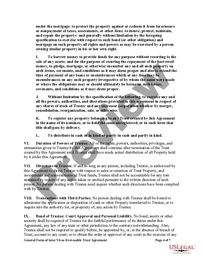 Get General Form of Inter Vivos Irrevocable Trust Agreement Preview General Form of Inter Vivos Irrevocable Trust Agreement