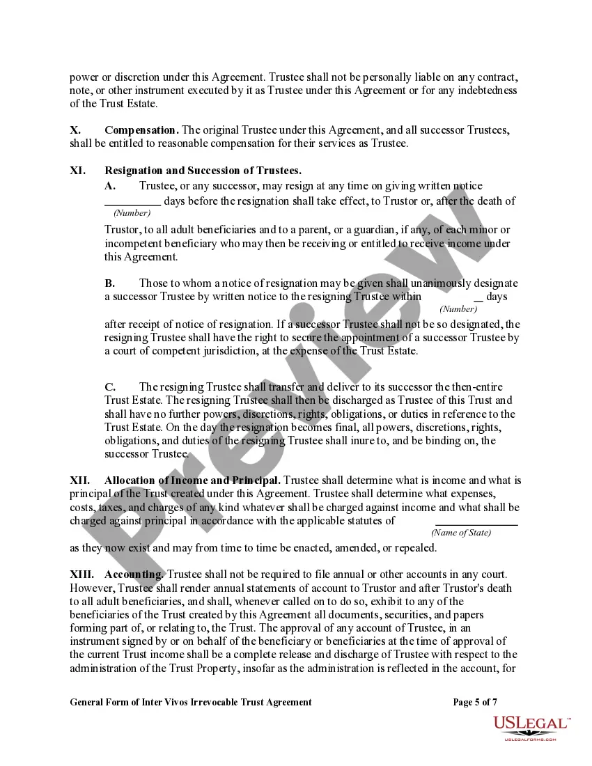 Get General Form of Inter Vivos Irrevocable Trust Agreement Preview General Form of Inter Vivos Irrevocable Trust Agreement