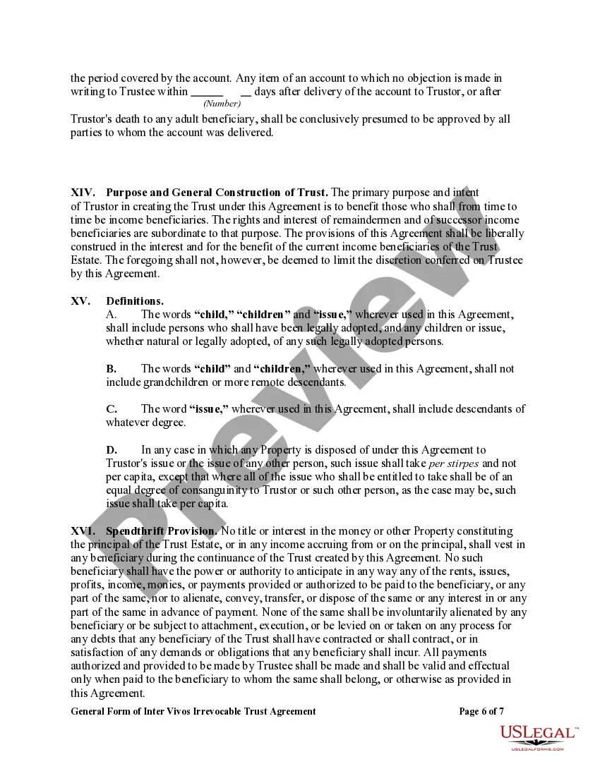 Get General Form of Inter Vivos Irrevocable Trust Agreement Preview General Form of Inter Vivos Irrevocable Trust Agreement