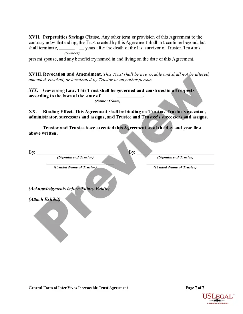 Get General Form of Inter Vivos Irrevocable Trust Agreement Preview General Form of Inter Vivos Irrevocable Trust Agreement