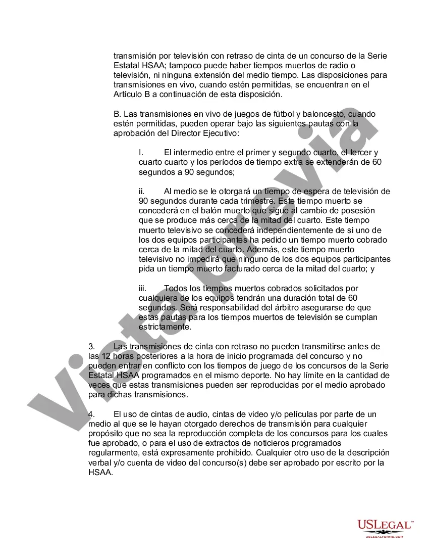 Preview Acuerdo de Derechos de los Medios entre la Asociación Atlética de Escuelas Secundarias y la Estación de Radio o Televisión