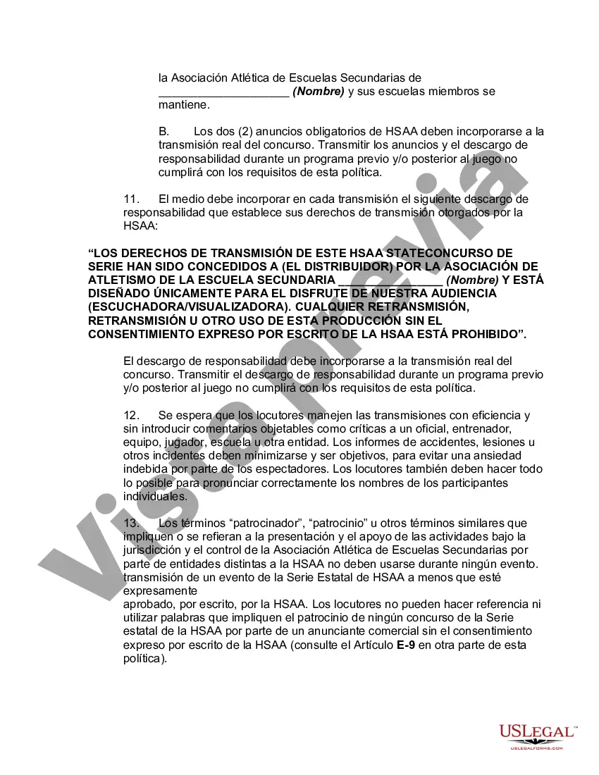 Preview Acuerdo de Derechos de los Medios entre la Asociación Atlética de Escuelas Secundarias y la Estación de Radio o Televisión