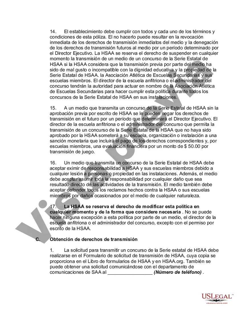 Preview Acuerdo de Derechos de los Medios entre la Asociación Atlética de Escuelas Secundarias y la Estación de Radio o Televisión