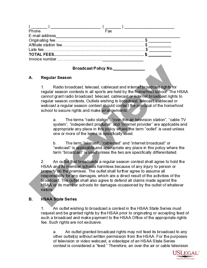 Preview Media Rights Agreement between High School Athletic Association and Radio of Television Station